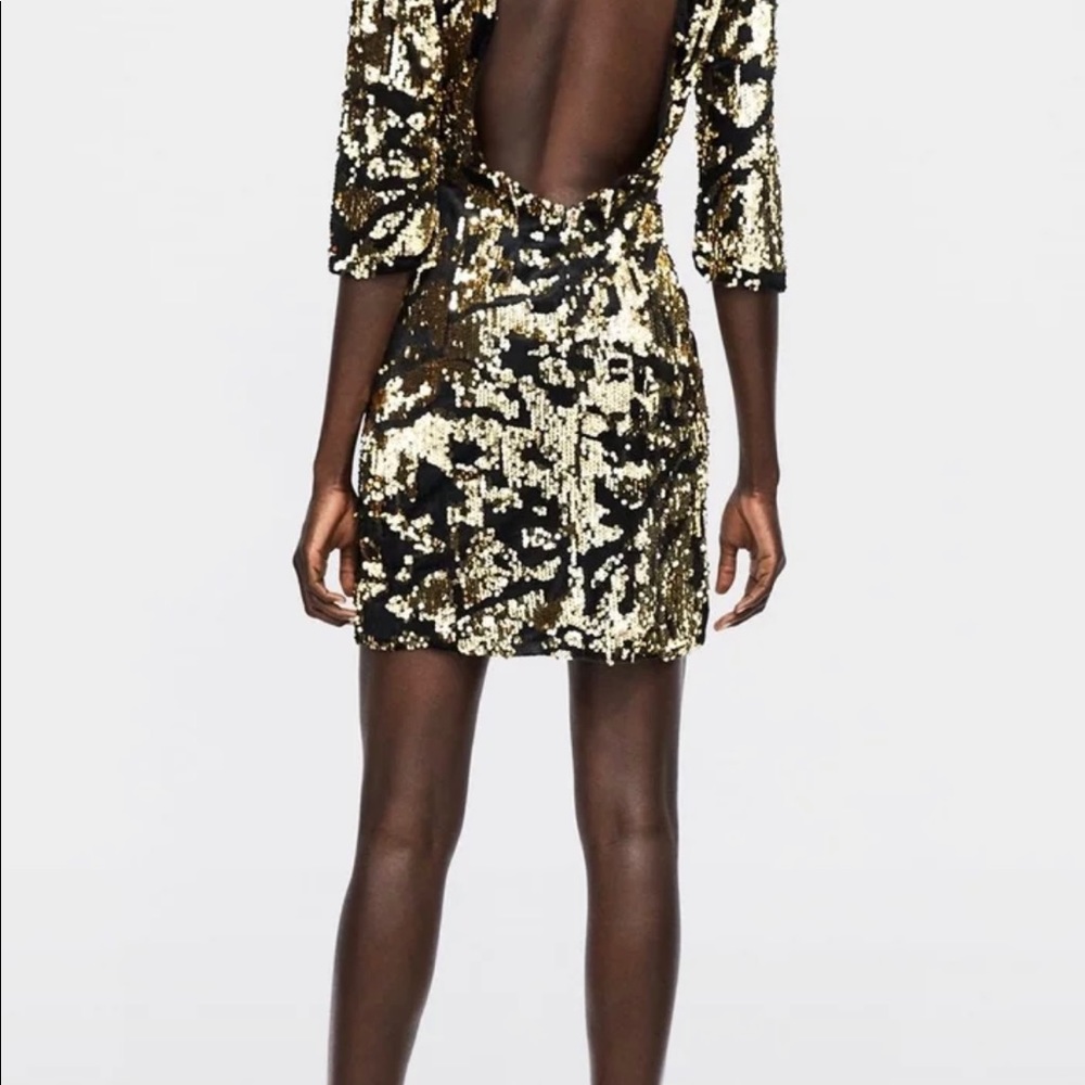 Zara black and gold sequin mini dress — nwt